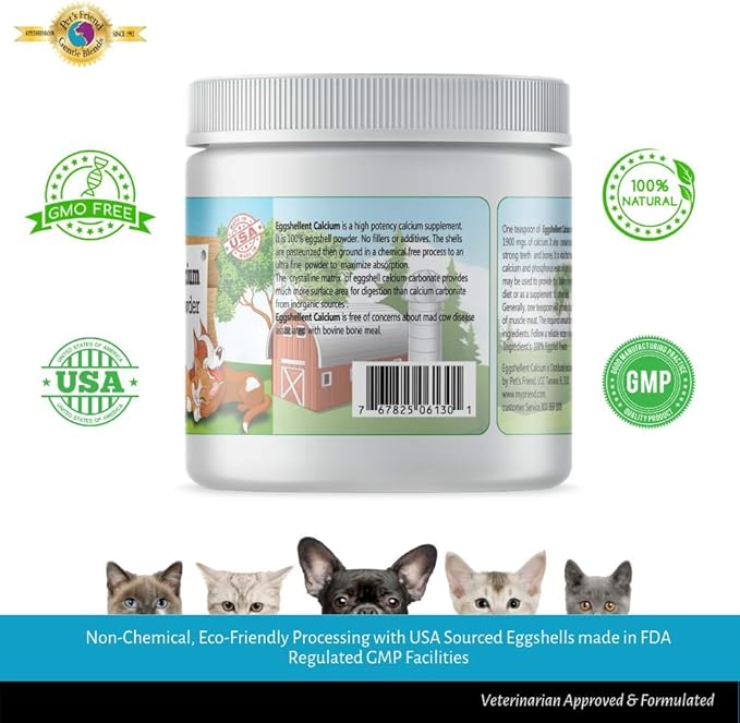 Calcium for Dogs and Cats - Fine Eggshell Powder - Strong Hip &amp; Joint Supplement for Dogs and Cats- Dietary Supplement - No Additives - Pet&