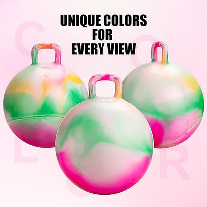 INPODAK Hopper Ball 20 Inch Bouncy Ball with Handle for Kids, Hippity Hop Jumping Bounce Hopping Toy for Boys Girls Ages 5-9 with Pump and Gift Box Great Gift for Birthday Holiday (Pink)