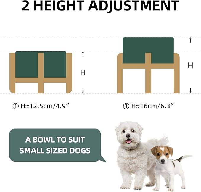Ceramic Raised Dog and Cat Bowl Set, 2 Heights Elevated Stand, Food and Water Bowl for Small Breed Dogs, Weighted Dog Dishes, Pet Bowl(6.1&