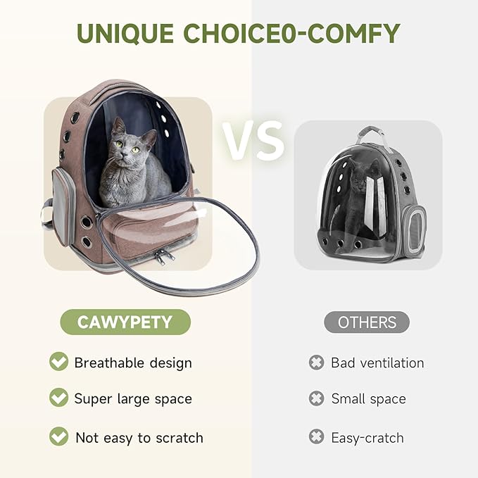 Cat Backpack Carrier, Breathable Cat Carrier Large Space Bubble Pet Backpack for Kitty Small Dog up to 15lbs, Transparent &amp; Foldable Pet Carrier for Travel Hiking