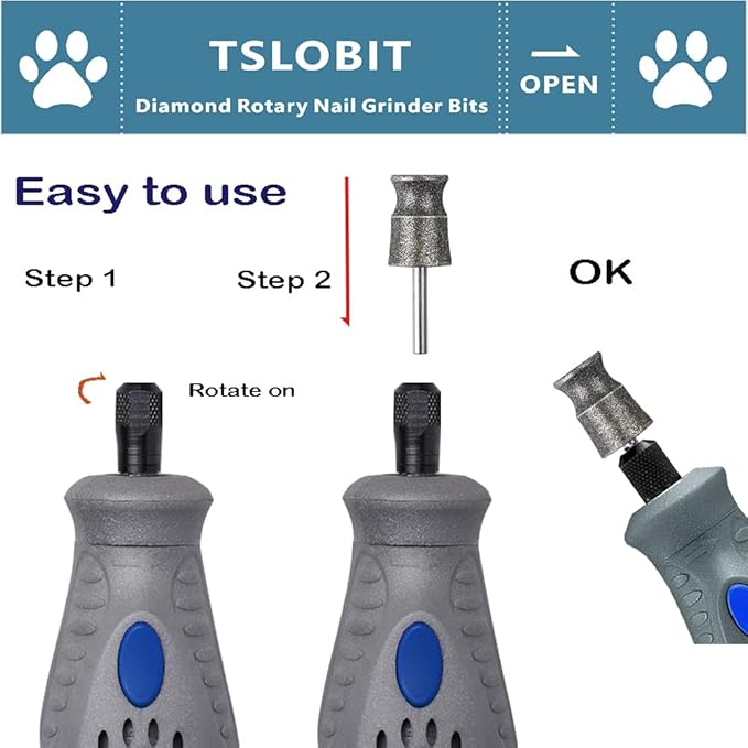 Diamond Dog Nail Grinder Bits for Rotary Tool,1/8" Nail Grinder Attachment for Dremel Grinder Replacement Heads Pets Nail Care Clippers for Medium Large Dogs,2-Pack（Large A&amp;V）