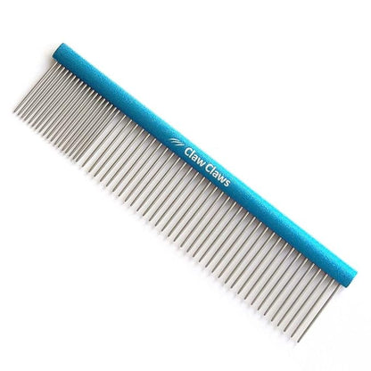 7.5" Greyhound Oval Grooming Comb – Blue Aluminum Spine, Stainless Steel Teeth Comb for Long-Haired Dogs &amp; Cats, Removes Mats, Tangles, and Loose Fur – Lightweight for Long Time Deshedding