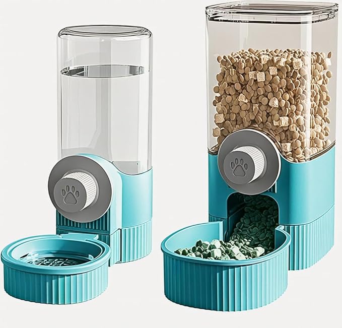 GPY Automatic Hanging Gravity Pet Feeder and Water Dispenser Set ，Automatic Dog Feeder and Dog Water Dispenser for Dogs Cats Pets Animals Large Capacity (Blue Water Feeder&amp;Food Feeder) (Blue)