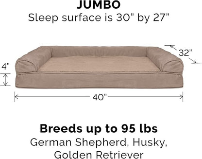 Furhaven Orthopedic Dog Bed for Large Dogs w/ Removable Bolsters &amp; Washable Cover, For Dogs Up to 95 lbs - Plush &amp; Suede Sofa - Almondine, Jumbo/XL