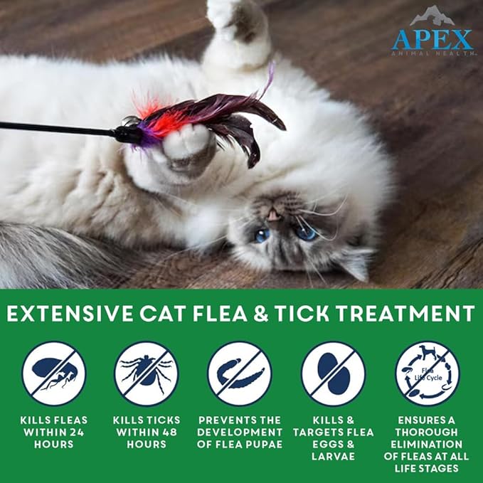 Apex Plus Cat Flea and Tick Treatment | 6-Month Supply, Over 1.5 lbs | Flea Treatment for Cats &amp; Kittens | 24-Hour Activation, Waterproof, 30-Day Protection