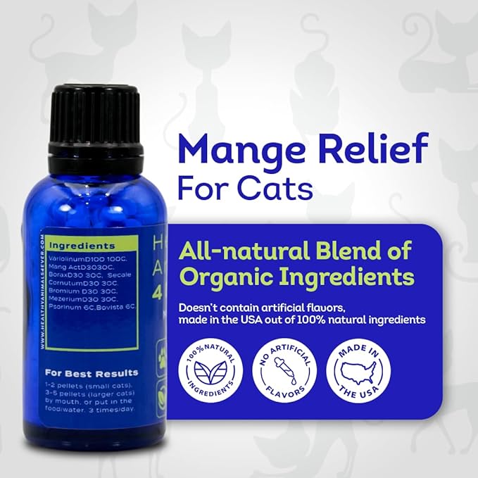 HA4E - Mange Relief for Cats - Treatment for Itchiness, Scabs, &amp; Hair Loss Caused by Mites - All-Natural, Homeopathic, Non-GMO, Organic, Gluten, Preservative &amp; Chemical Free - 300 Tablets