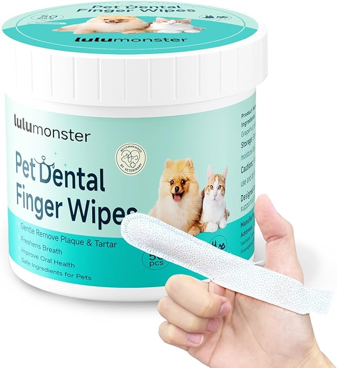 Pet Dental Finger Wipes for Dogs &amp; Cats, Dog Teeth Cleaning Wipes Tooth Brushing Kit by Remove Plaque and Tartar &amp; Freshens Breath Buildup No-Rinse Dog Finger Toothbrush