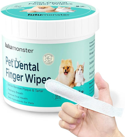 Pet Dental Finger Wipes for Dogs &amp; Cats, Dog Teeth Cleaning Wipes Tooth Brushing Kit by Remove Plaque and Tartar &amp; Freshens Breath Buildup No-Rinse Dog Finger Toothbrush