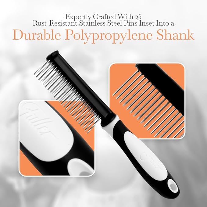 Fuller Brush Single-Sided Pet Comb - 25 Rust-Resistant Stainless Steel Pins - Ergonomic Rubberized Easy Grip Handle - Remove Tangles, Mats &amp; Reduce Loose Hair - Tool for Grooming Dogs &amp; Cats