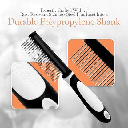 Fuller Brush Single-Sided Pet Comb - 25 Rust-Resistant Stainless Steel Pins - Ergonomic Rubberized Easy Grip Handle - Remove Tangles, Mats &amp; Reduce Loose Hair - Tool for Grooming Dogs &amp; Cats