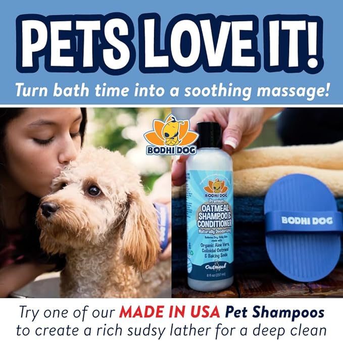 Bodhi Dog Shampoo Brush - Pet Grooming &amp; Bath Supplies for Dogs and Cats - Bath Brush for Long &amp; Short Hair - Premium Scrubber for Shower, Bathing &amp; Massage (One Pack, Blue)