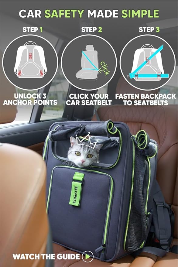 Cat Backpack Carrier &amp; Dog Car Seat for Small Pets Up to 25 lbs - Expandable Cat Carrier Backpack with Safety Leash and Breathable Mesh - Waterproof for Travel - 3 in 1