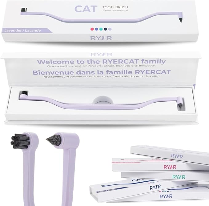 RYERCAT Set of 2 Dual Sided Cat Toothbrush - Kitten Toothbrush with Micro Head to fit into Cat/Kittens Mouth - Cat Dental Care Supplies - Pet Toothbrush for Cats(Lavender Purple &amp; Ocean Blue)