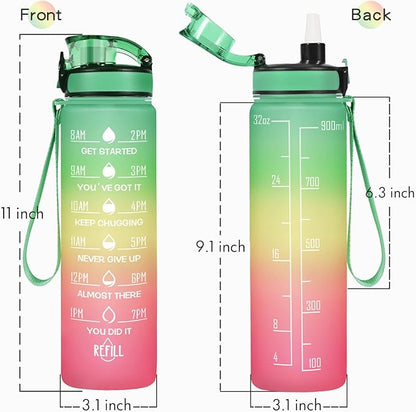 Enerbone Water Bottle, Leakproof BPA &amp; Toxic Free, Motivational Water Bottle with Times to Drink and Straw, Fitness Sports Water Bottle with Strap for Office, Gym, Outdoor Sports
