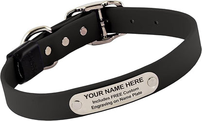 Biothane Custom Dog Collar – Waterproof, Stink-Proof Personalized Collar with Name &amp; Phone Number – Durable, Many Sizes and Colors – Assembled in USA (Black)