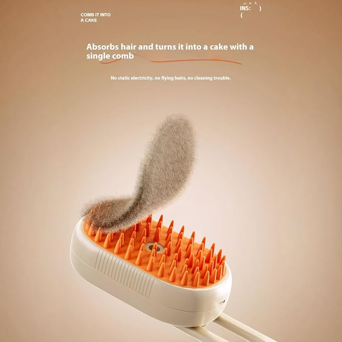 Cat steam brush USB-Powered Pet Steam Brush for Dogs &amp; Cats | Instant Fog Deshedding Tool, Reduces Shedding &amp; Flyaway Hair | Gentle Grooming Brush for Dog &amp; Cat Hair Loss Control (Orange)