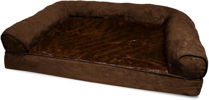 Furhaven Orthopedic Dog Bed for Medium/Small Dogs w/ Removable Bolsters &amp; Washable Cover, For Dogs Up to 35 lbs - Plush &amp; Suede Sofa - Espresso, Medium