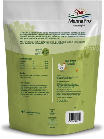 Manna Pro Farmhouse Favorites Quirky Quatro Crunch – 100% Natural Protein Treat for Mixed Flocks – Blend of Black Solider Fly Larvae, Mealworms, Beetles &amp; Shrimp – 2lb