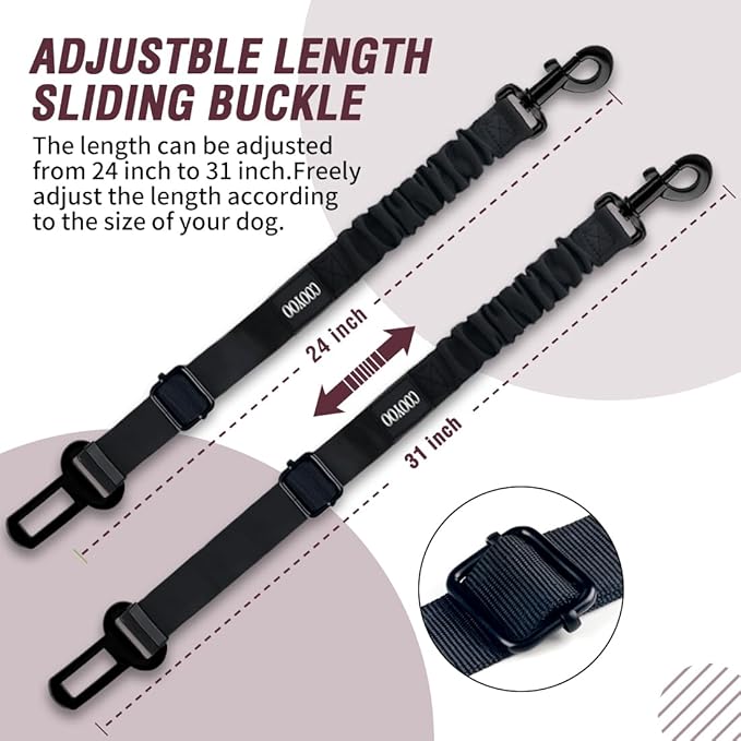 COOYOO Dog Seat Belt,Retractable Dog Car Harness Seat Belt for Car Adjustable Nylon Pet Safety Seat Belts Heavy Duty &amp; Elastic Bungee Buffer