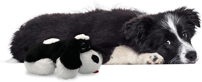 Special Edition Snuggle Puppy Toys - Heartbeat Puppy for Dogs - Pet Anxiety Relief and Calming Aid - Comfort Dog Toys for Behavioral Training in Black &amp; White