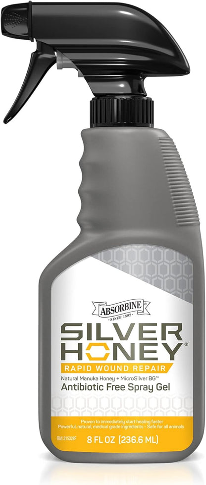 Absorbine Silver Honey Rapid Wound Repair Spray Gel 8oz Bottle, Manuka Honey &amp; MicroSilver BG