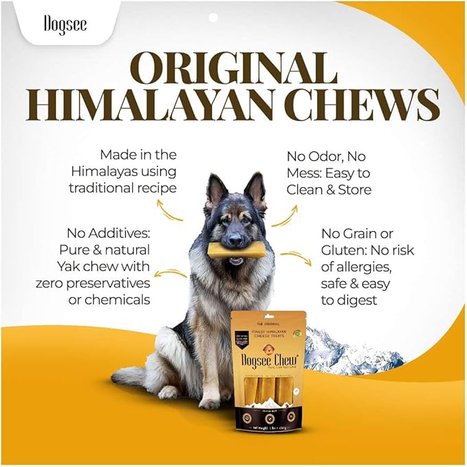Dogsee Original Himalayan Yak Cheese Chews 1lb (XL - 3 Pieces) | Rawhide-Free | Long-Lasting | Fights Plaque &amp; Tartar | Supports Dental Health