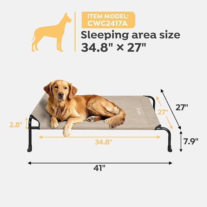 Veehoo Original Elevated Dog Cot Bed - Outdoor Raised Dog Bed, One-Sided Raised Headboard Cooling Pet Sleeping Training Cot, Non-Slip &amp; Breathable, XL