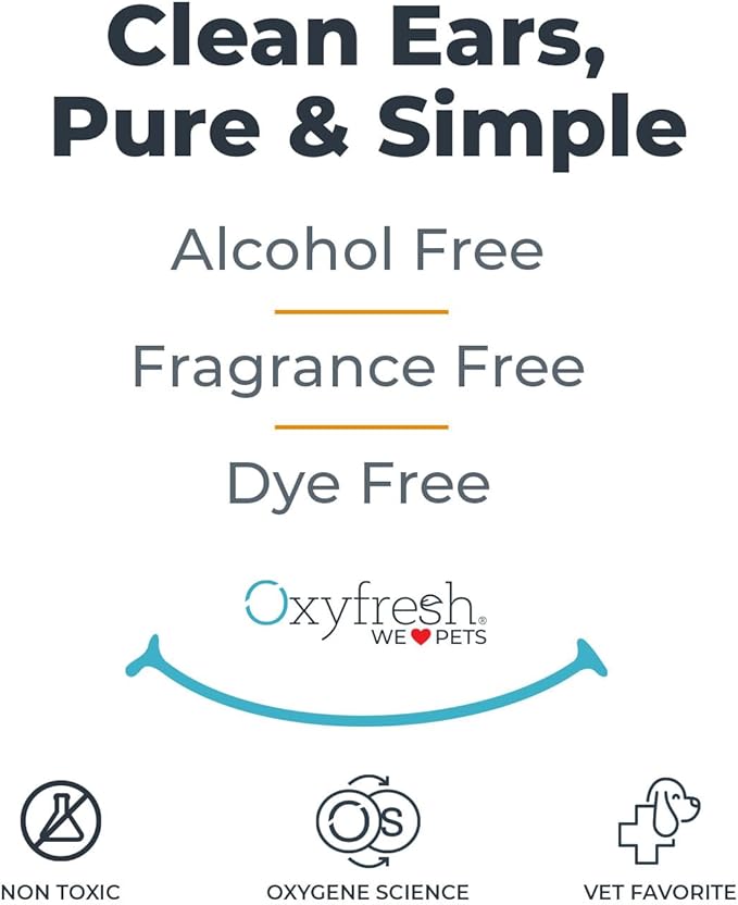 Oxyfresh Advanced Pet Ear Cleaner - Best Dog Ear Cleaner Solution - Helps with Yeast, Wax, Dirt &amp; Itchy Ear Canal - Cleaning, Soothing, &amp; Sting-Free Dog Ear Wash &amp; Cat Ear Rinse 8oz