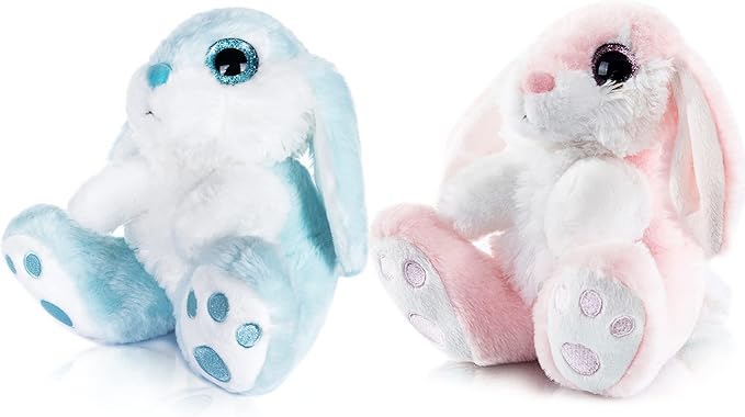 My OLi Bunny Stuffed Animal Pack of 2 Plush Rabbit 7in Stuffed Bunny with Floppy Ear Bedtime Friend Soft Toy Gifts for Girls Boys Kids, Pink &amp; Blue
