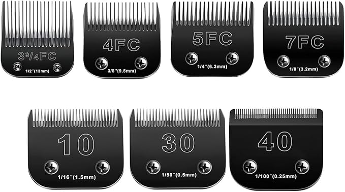 10 Blades Dog Grooming Blades Compatible with Andis/Oster A5/Wahl KM-10 Series Dog Clippers,Detachable Clipper Replacement Blade,Black (7PCS 