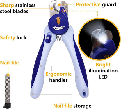 LED Dog Nail Clippers with Light, Trimmers with Protective Guard, Quick Sensor, Safety Lock and Nail File - Suitable for Large and Small Dogs &amp; Cats (Blue, LED)