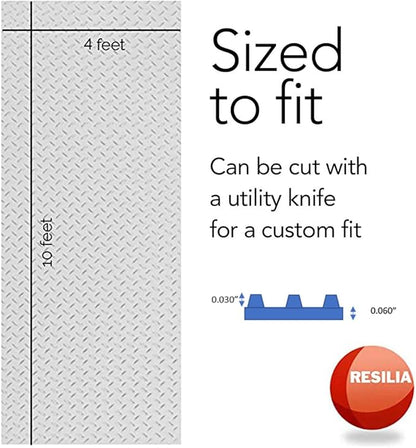 RESILIA Heavy Duty Garage Floor Runner &amp; Protector Mat - Slip Resistant Diamond Plate PVC Mats - Water, Spill, &amp; Stain Resistant, Silver (4 feet x 10 feet)