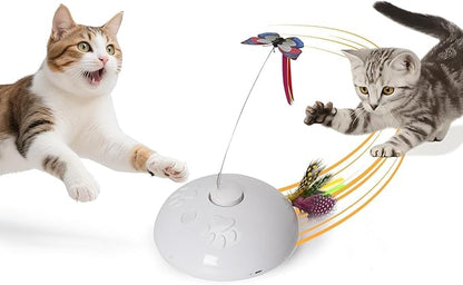 Cat Toy 3in1 Automatic Interactive Wand Toy for Indoor Cats,Moving Butterfly&amp;Glowing Feathers Speedy Tail,Rechargeable Cat Enrichment Toys for Kittens