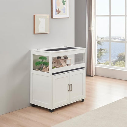 unipaws Hedgehog Cage with Storage Cabinet, Hamster Cage for Rat and Guinea Pigs, Clear Transparent PVC Visual Small Animal Cage with Tray, Hamster Enclosure, White