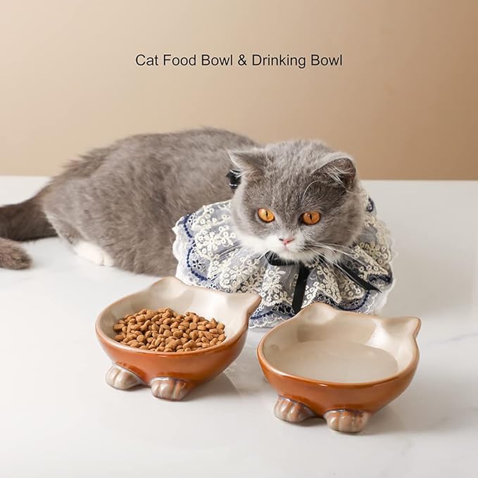 Nihow Ceramic Basic Cat Bowls: 5 Inch Cat Bowl for Food &amp; Water - Food Grade Cat Dish for Small-Sized Cat - Microwave &amp; Dishwasher Safe -Elegant Brown (4.25 OZ /1 PC)