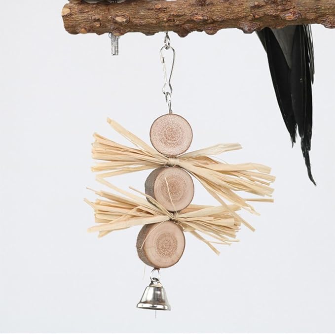 Natural Wood Parrot Stand - Ideal Toy &amp; Accessory for Parakeets, Canaries, Cockatiels, Conure, Lovebirds - Bird Perch Stand with Removable Tray Climbing Net Chewing Toys- Perfect Pet Birds Playstand