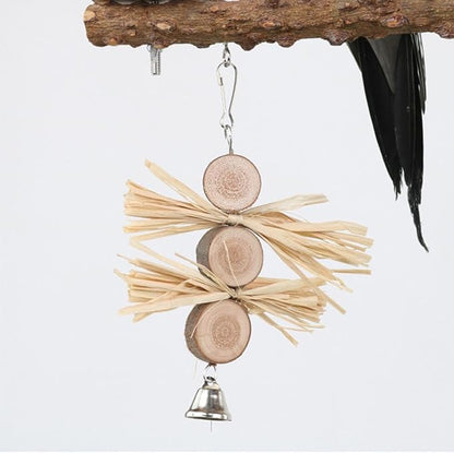 Natural Wood Parrot Stand - Ideal Toy &amp; Accessory for Parakeets, Canaries, Cockatiels, Conure, Lovebirds - Bird Perch Stand with Removable Tray Climbing Net Chewing Toys- Perfect Pet Birds Playstand
