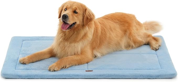 Made4Pets Dog Crate Pad Bed for Large Dogs, Washable &amp; Reversible, Anti-Slip Kennel Mat for Cozy Sleeping, Soft Fluffy Dog Bed for Indoor &amp; Outdoor Use, 44"x32", Blue