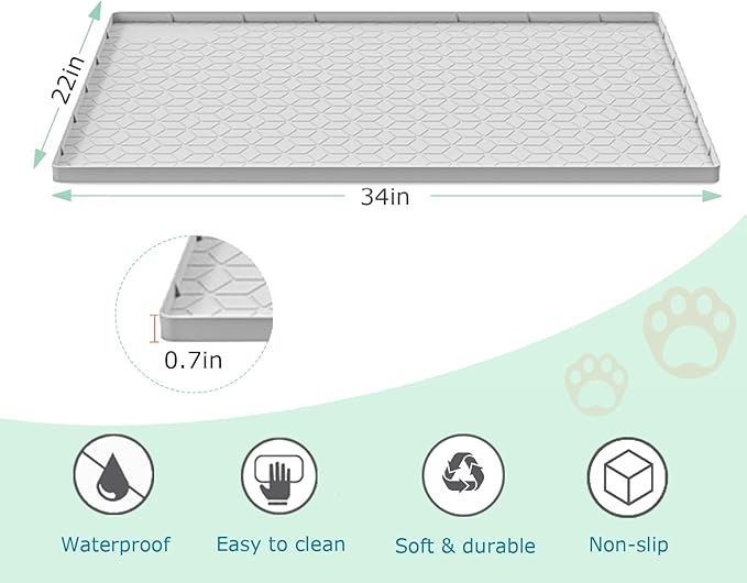 Cat Litter Mat for Litter Box, Silicone Large Cat Litter Trapping Mat - 34x22 in, Waterproof &amp; Non-Slip, Durable &amp; Easy Clean, Light Gray