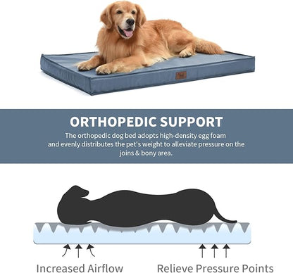 Dog Beds for Large Dogs, Orthopedic Dog Bed for Extra Large Dogs, Big Waterproof Pet Bed with Washable Removable Oxford Cover, Blue