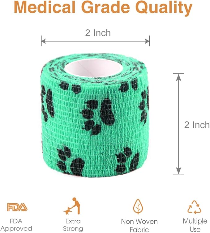AUPCON Vet Wrap Cohesive Bandages Bulk Self Adhesive Bandage Wrap Self Adherent Wrap Non-Woven for Dogs Pet Animals &amp; Ankle Sprains &amp; Swelling 2 Inch x 5 Yards (2 Inch Claw)