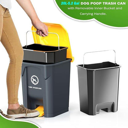Outdoor Dog Poop Trash Can with Pooper Scooper &amp; 60 Free Poop Bags -15 L/4 Gallon Dog Waste Trash Can Pet Waste Disposal Station with Inner Bucket - Metal Dog Pooper Scooper Great for All Sized Dogs
