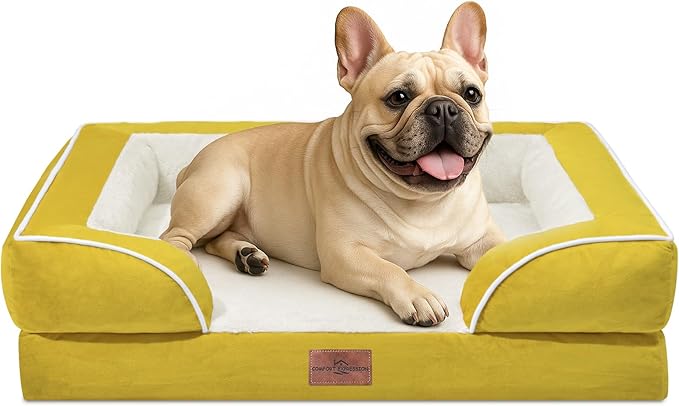 Comfort Expression Small Dog Beds Waterproof Orthopedic Foam Dog Sofa Beds for Medium Dogs Comfy Pet Bed with Washable Removable Cover &amp; Non-Slip Bottom(Small,Spicy Mustard)