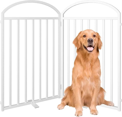 2 Panles Full Matel Freestanding Dog Gates with Door, 48"Extra Wide 32"Tall Free Standing Dog Pet Gate for Indoor &amp; Outdoor. Foldable Pet Fences for Doorways, House, Stairs, Porch, Deck, Yard