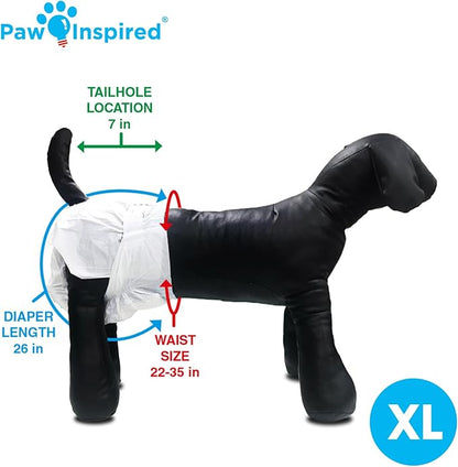 Paw Inspired Disposable Dog Diapers | Female Dog Diapers Ultra Protection | Diapers for Dogs in Heat, Excitable Urination, or Incontinence (12&amp;144 Count) (X-Large (144 Count))