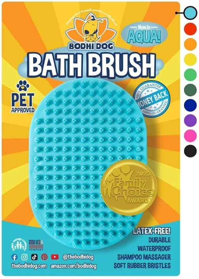 Bodhi Dog Shampoo Brush - Pet Grooming &amp; Bath Supplies for Dogs and Cats - Bath Brush for Long &amp; Short Hair - Premium Scrubber for Shower, Bathing &amp; Massage (One Pack, Aqua)