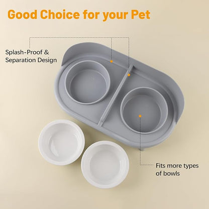 Elevated Cat Bowls, Tilted Rised Cat Food and Water Bowl with 2 Pcs Ceramic Pet Bowls, Rised Stand, Pet Dish Anti Vomiting Feeding Station for All Sized Cats &amp; Small Dogs (Grey)