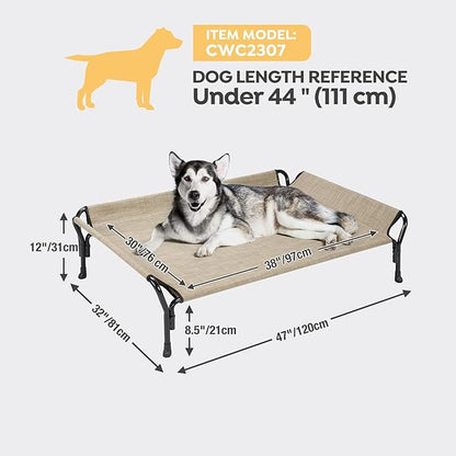 Veehoo Cooling Elevated Dog Bed, Raised Pet Cot with Guardrail &amp; Slope Headrest, Durable Breathable Teslin Mesh, Non-Slip Feet, Washable Dog Couch Bed for Indoor &amp; Outdoor, 47" x 32", Beige Coffee