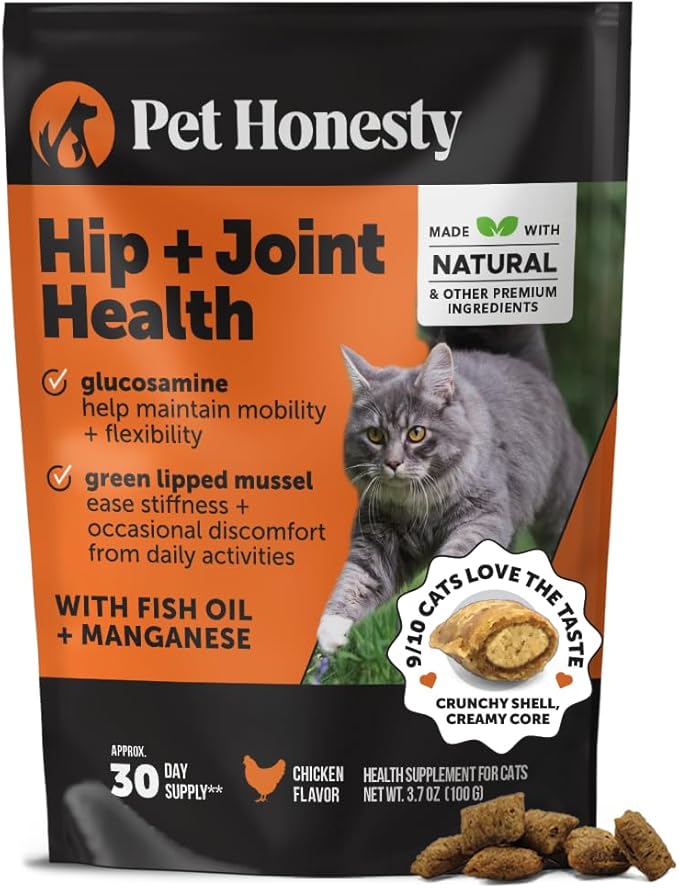 Cat Hip &amp; Joint Health Crunchy &amp; Creamy Chews - Cat Joint Support Supplement with Glucosamine, Health Supplies &amp; Hip Support for Indoor &amp; Outdoor Cats (Chicken 30-Day Supply)