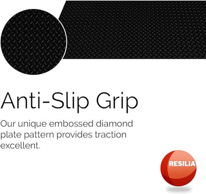 RESILIA Heavy Duty Garage Floor Runner &amp; Protector Mat - Slip Resistant Diamond Plate PVC Mats - Water, Spill, &amp; Stain Resistant, Black (4 feet x 15 feet), Made in The USA